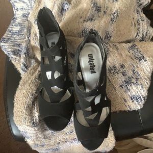 SOLD! Black faux suede cut out heels